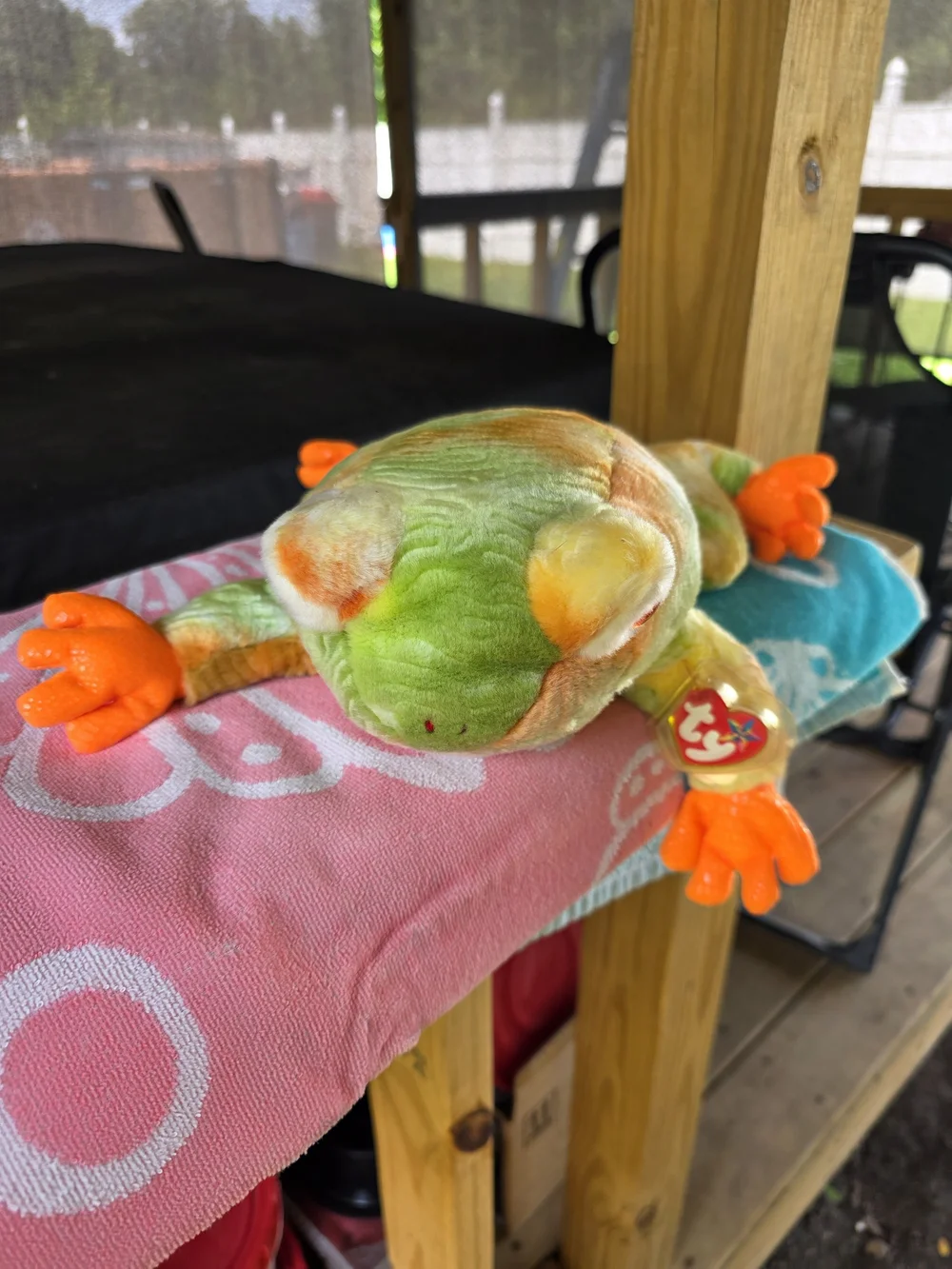 Ty Beanie Buddy Plush Frog in Neon Green with Bright Orange Feet